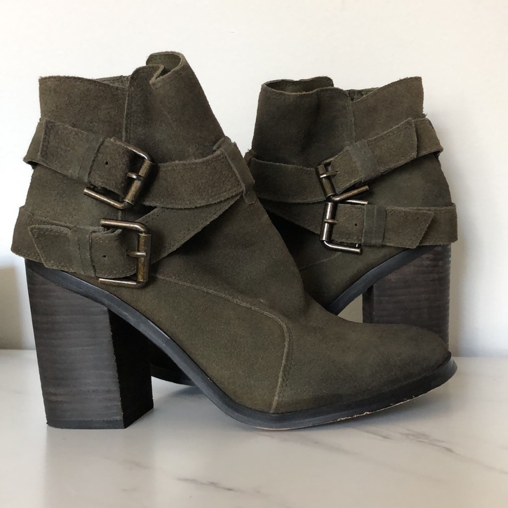 Shoemint Khaki Double Buckle Ankle Booties